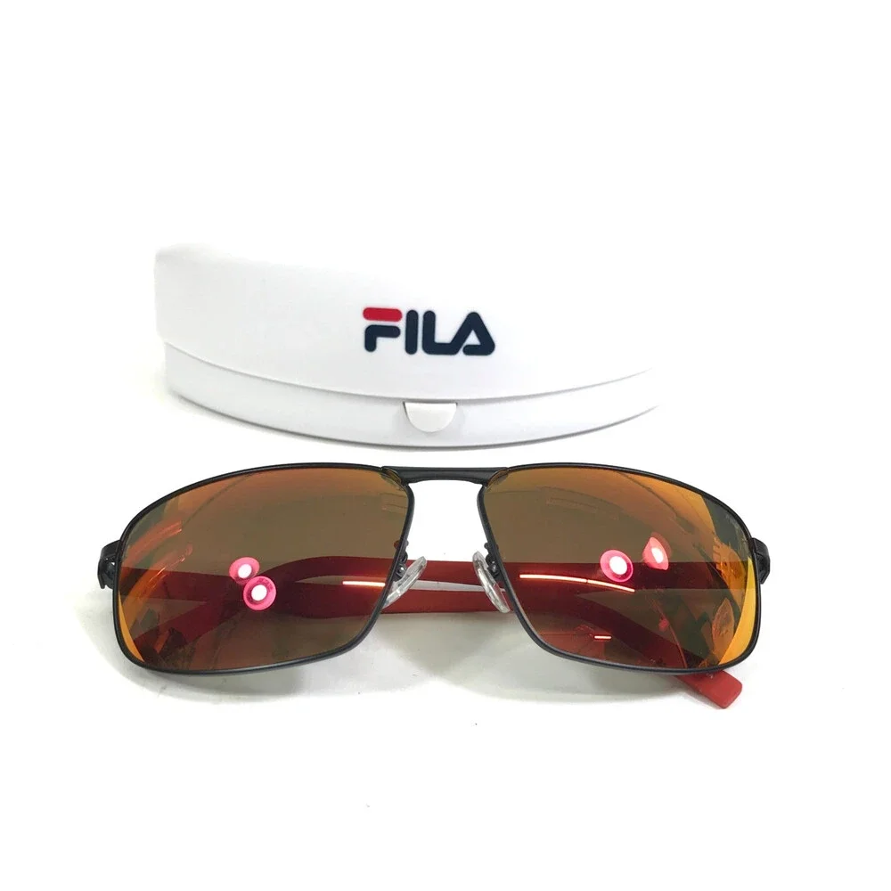 Fila Sunglasses SFI446 COL.531R Black Red Wrap Frames w/ Orange Mirrored Lenses